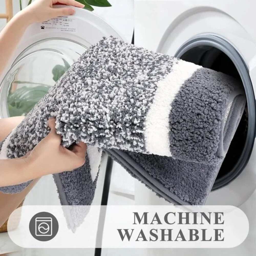 New 3-Piece Bathroom Rug Set, Shaggy Non-Slip Microfiber Mats in Dark Grey